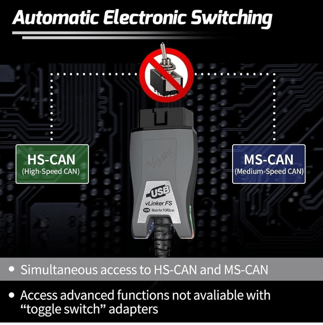 (New) Vgate vLinker FS OBD2 USB Adapter For Forscan HS/MS-CAN Auto Switch